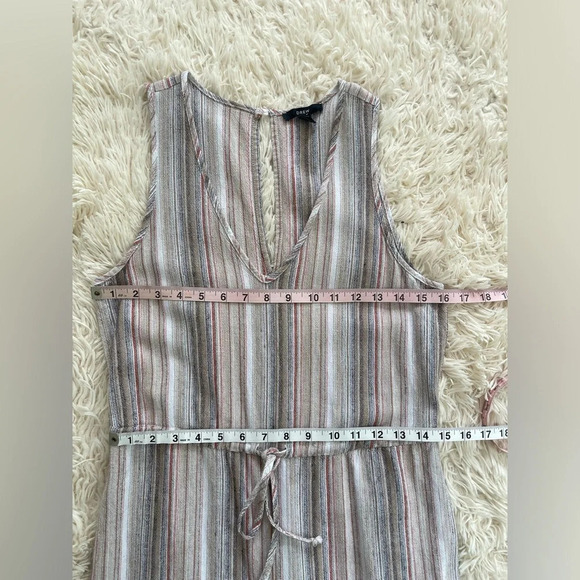 DREW Striped Linen Blend Jumpsuit Brown Tan Sleeveless Drawstring pockets SZ S - Picture 2 of 9